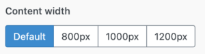 Content width options for the content layout area, including default, 800px, 1000 px, and 1200px options.